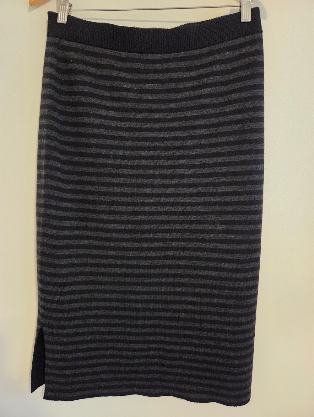 Eileen Fisher Charcoal/ Black Stripe Merino Doubleknit Midi Pencil Skirt